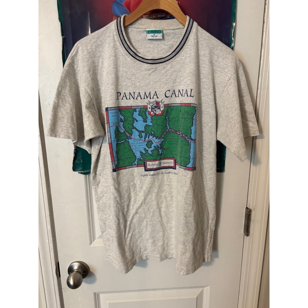 Vintage Experience Panama Canal Holland America Line T-Shirt Mens M Gray USA